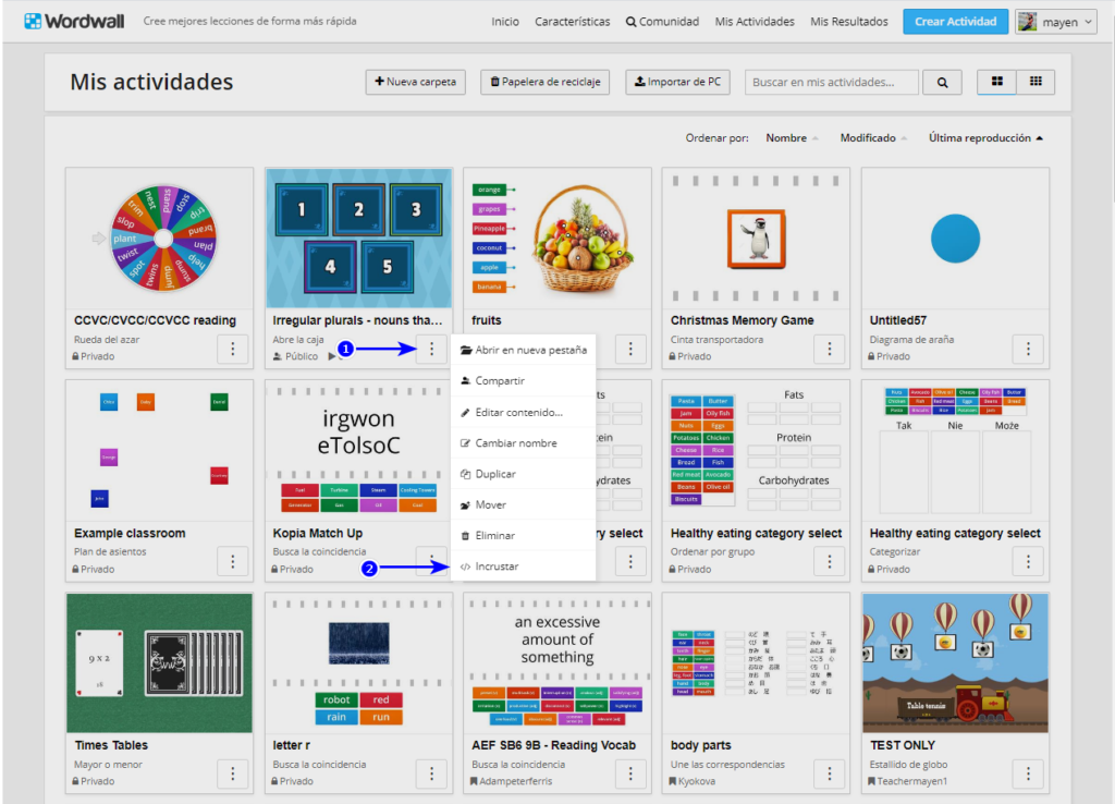 Giao diện tạo trò chơi học tập trên Wordwall