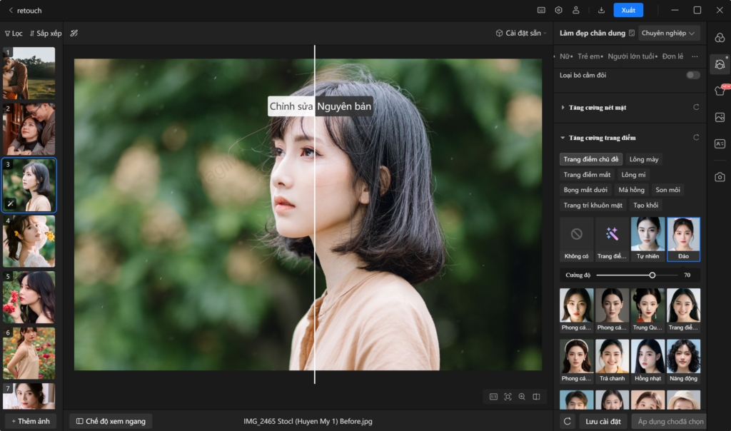 MAGIMIR retouch AI giao diện chỉnh sửa ảnh