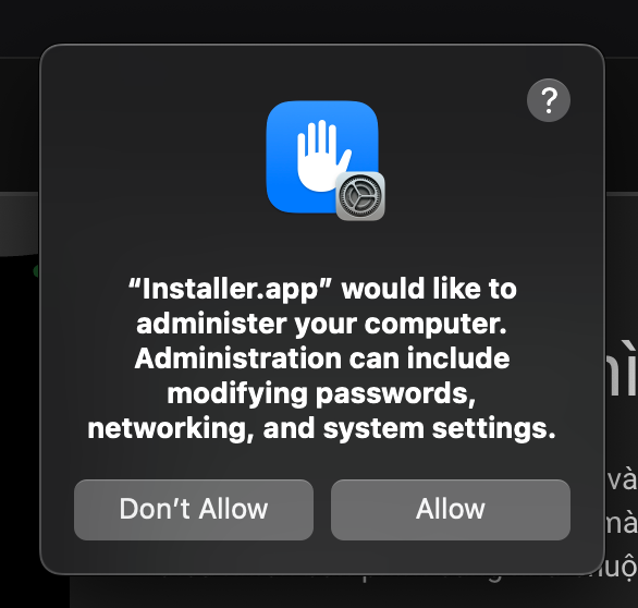 Installer.app would like to administer your computer