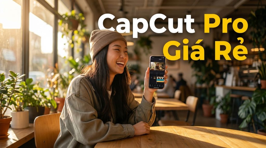 Người sáng tạo nội dung đang chỉnh sửa video trên điện thoại với ứng dụng CapCut Pro Giá Rẻ